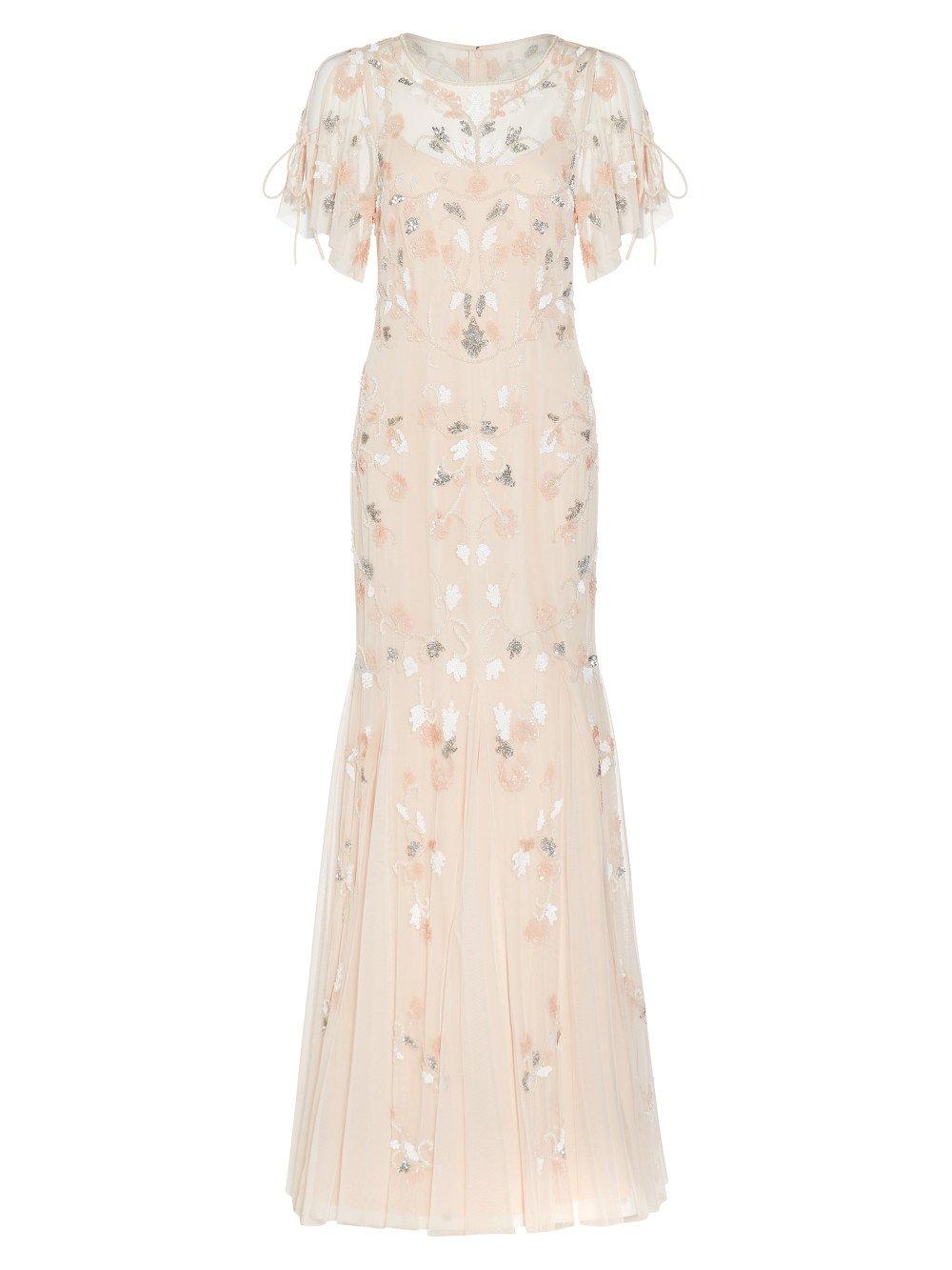 Dresses Beaded Flutter Sleeve Gown Adrianna Papell